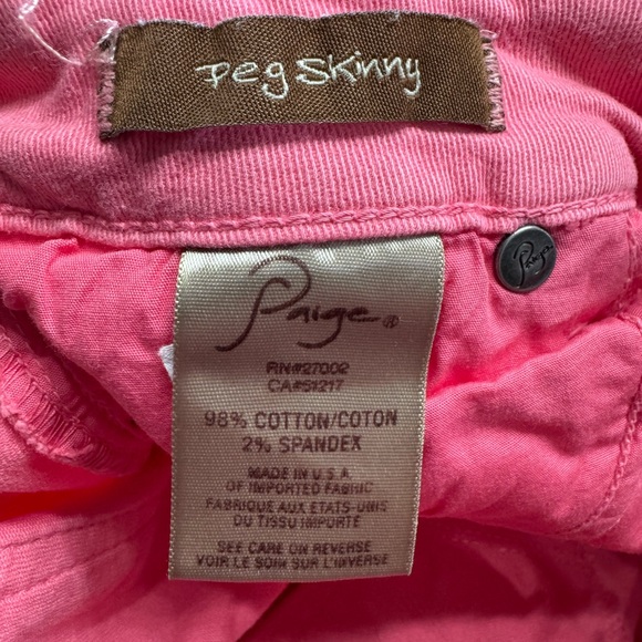 PAIGE Women's Size 26 Pink Twill Peg Skinny Leg Jeans Denim - Picture 5 of 7